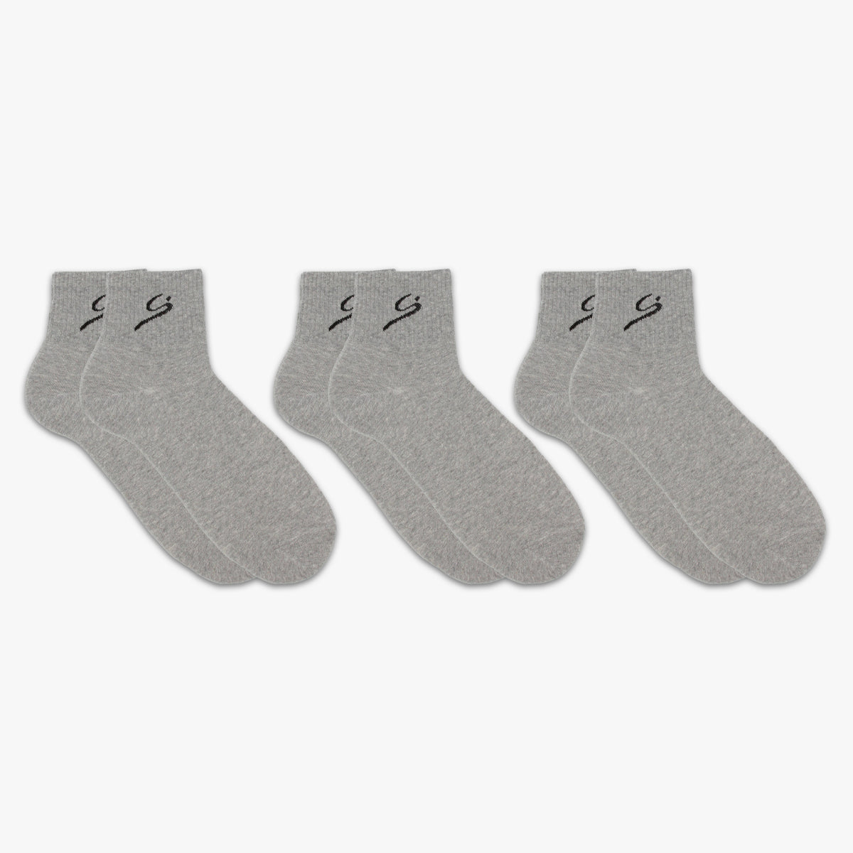 Men's Ribbed Ankle Socks – 3 Pairs, Grey
