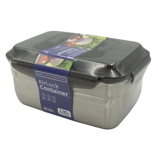 KitchenArt AirLock Stainless Steel Food Container, 1.95L – Airtight Locking Lid