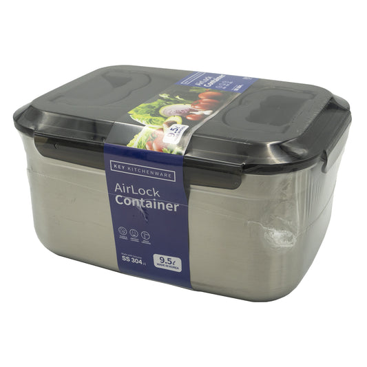 KitchenArt AirLock Stainless Steel Food Container, 9.5L – Airtight Locking Lid