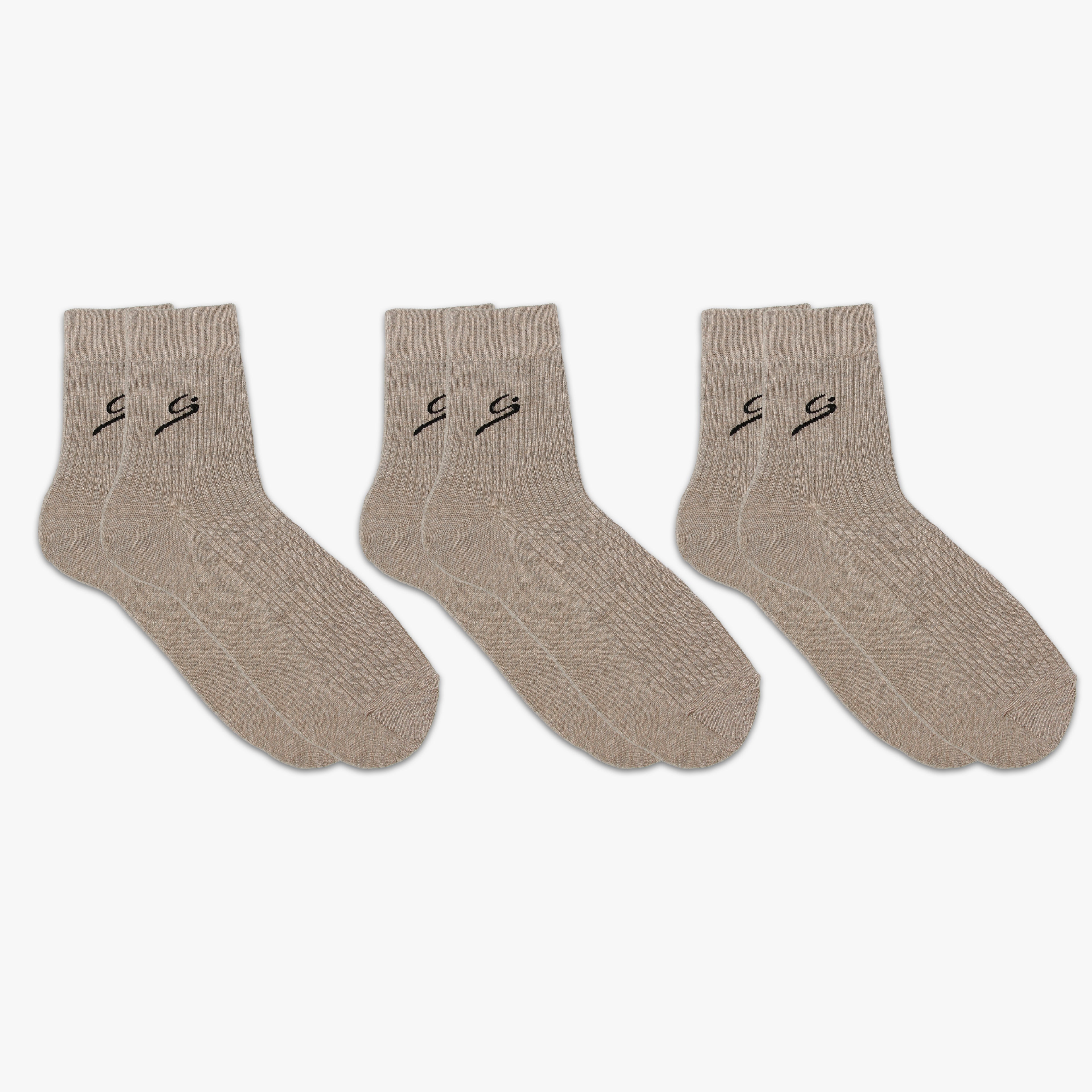 STORYi Men's Ribbed Crew Socks – 3 Pairs (Size 10-13, Beige) HO028547L