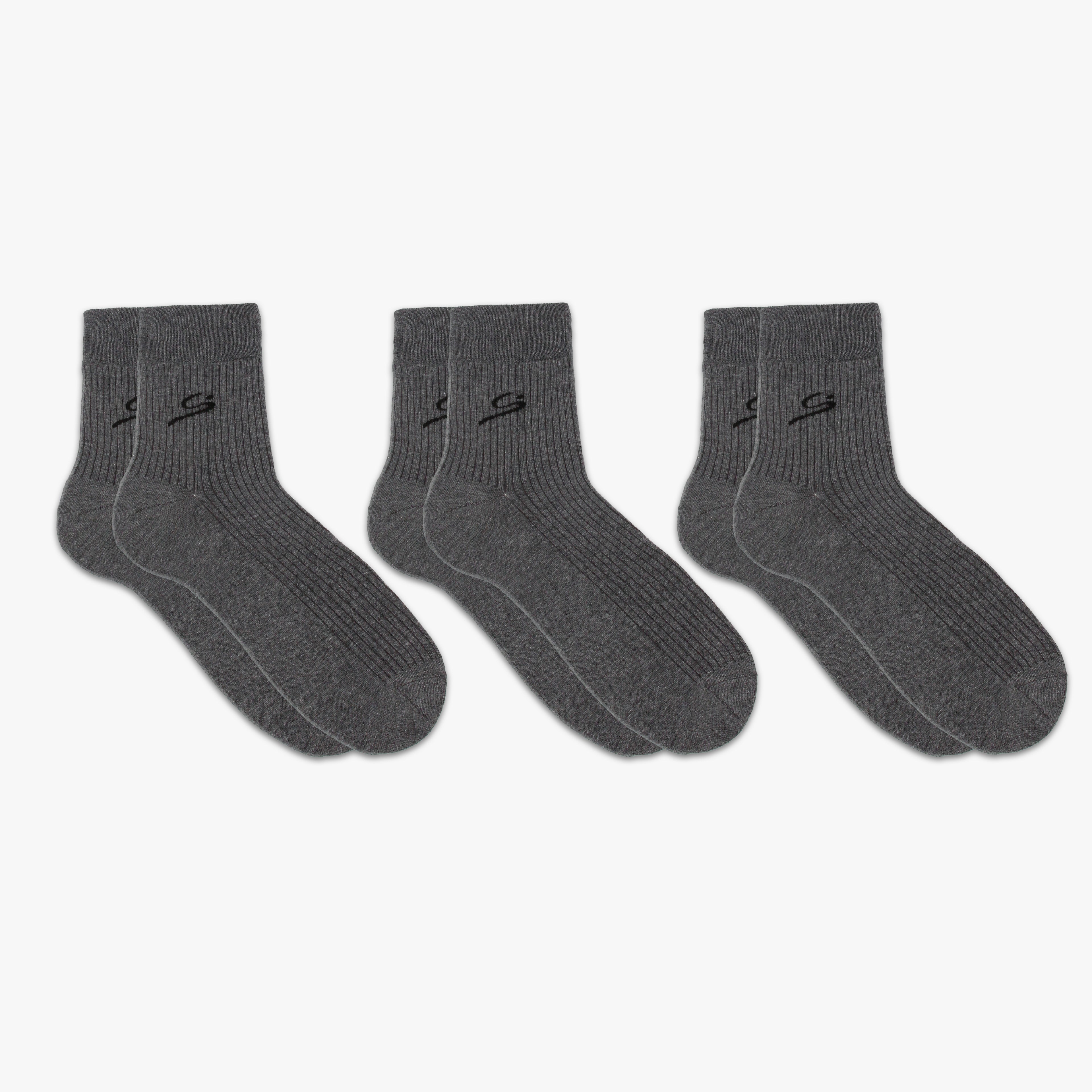 STORYi Men's Ribbed Crew Socks – 3 Pairs (Size 10-13, Grey) HO028547L