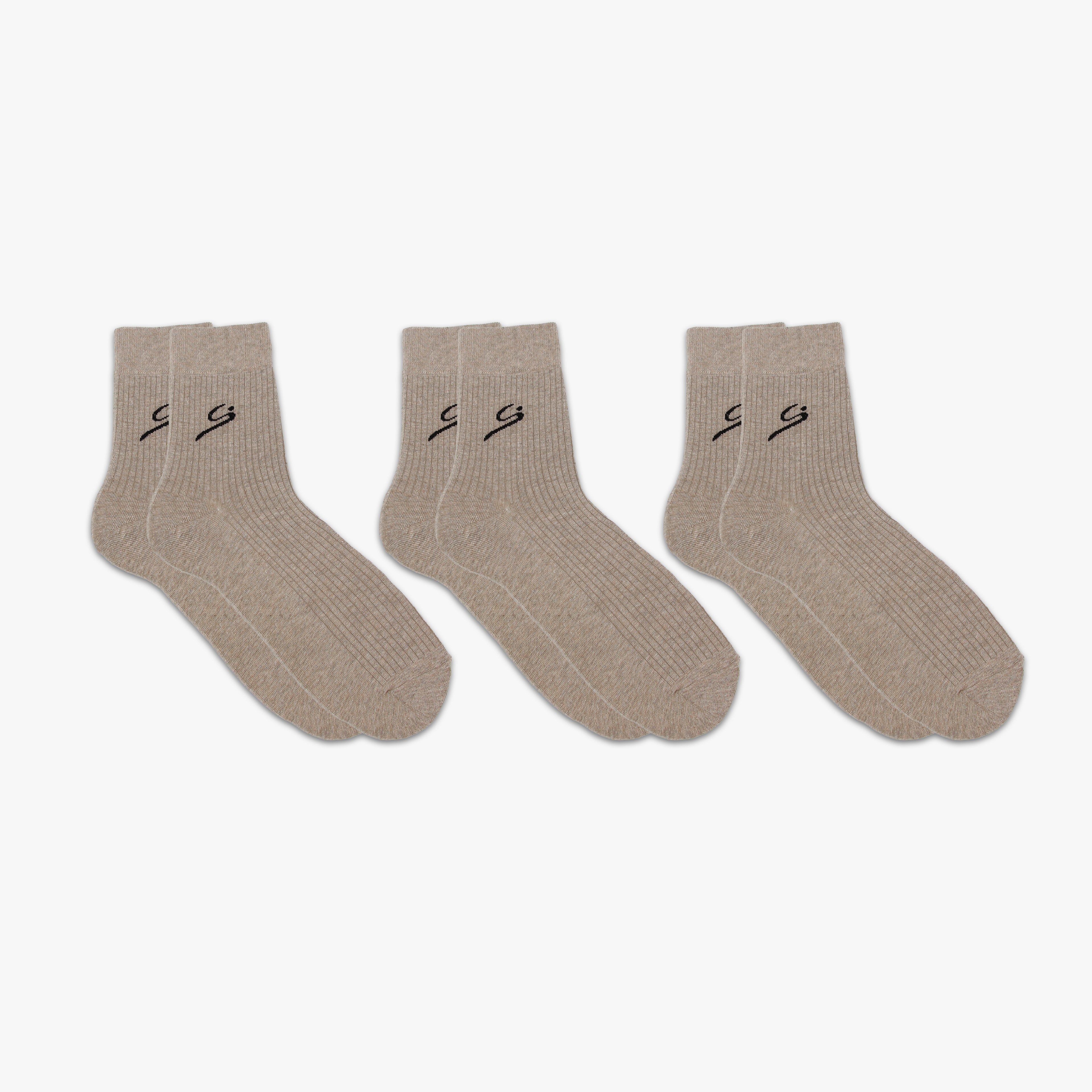 STORYi Men's Ribbed Crew Socks – 3 Pairs (Size 7-9, Beige) HO028547M