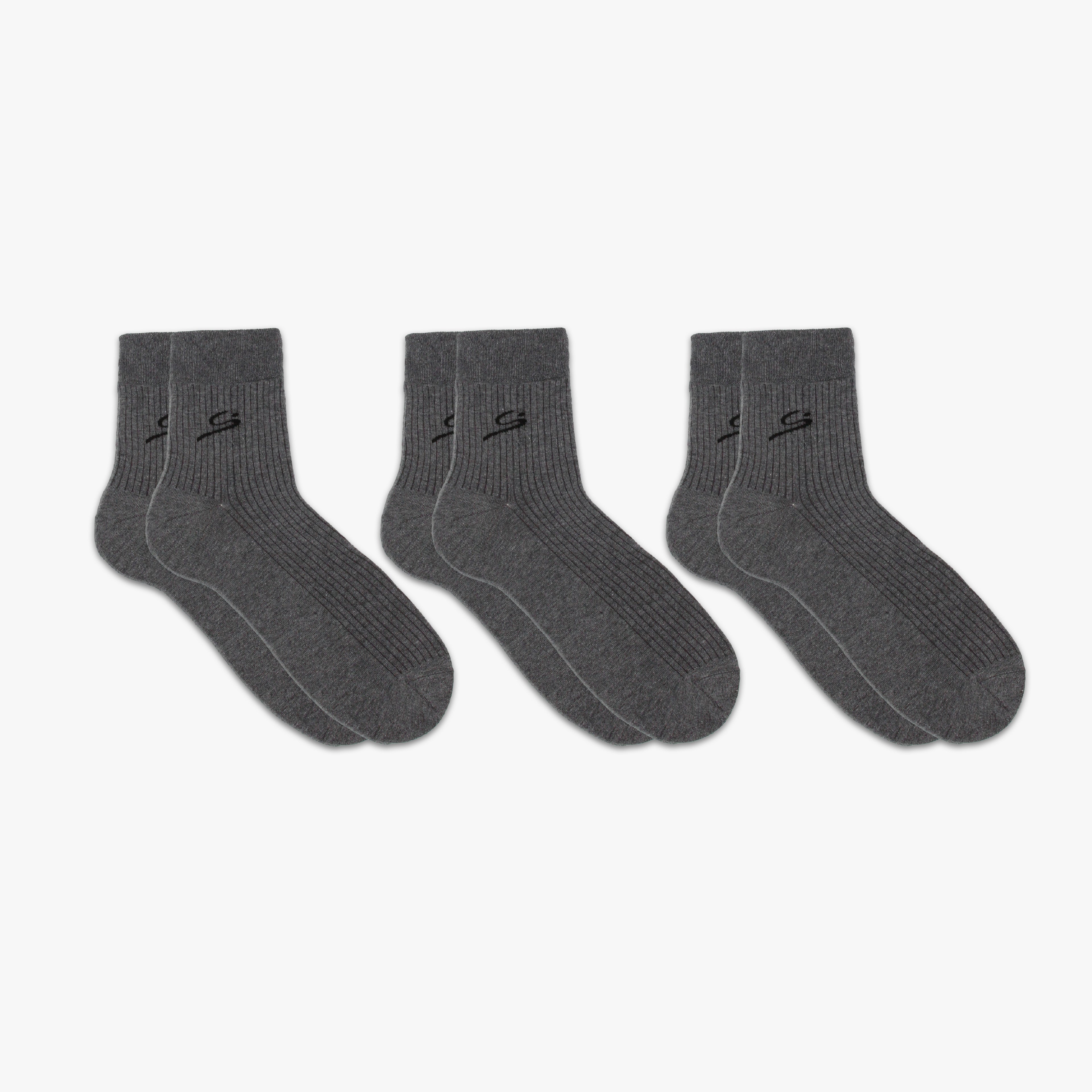 STORYi Men's Ribbed Crew Socks – 3 Pairs (Size 7-9, Grey) HO028547M