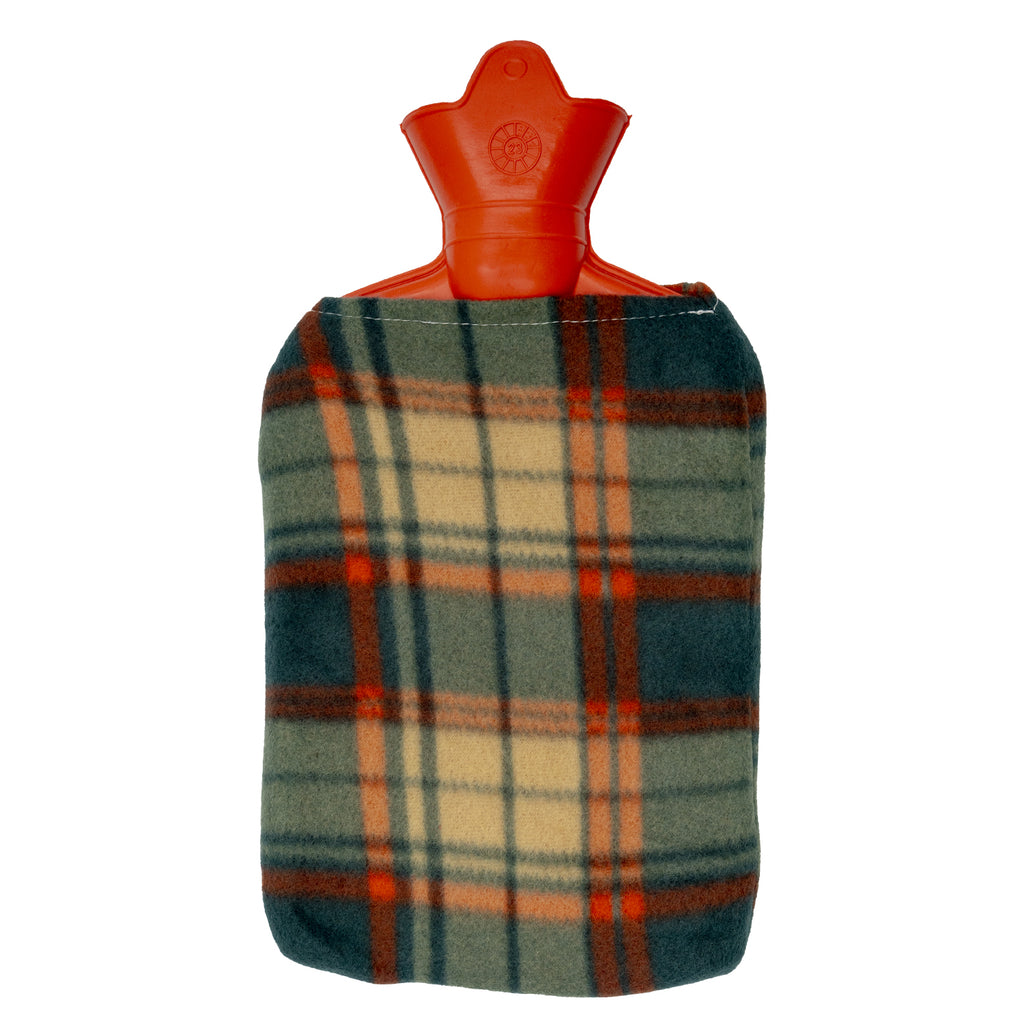 Rubber Hot Water Bag with Soft Plaid Fleece Cover – Reusable Hot & Cold Therapy Pack (냉/온 찜질팩)