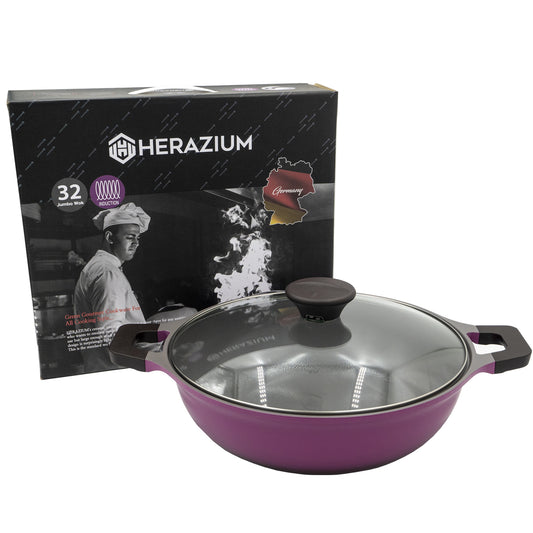 Herazium IH Jumbo Wok 32cm with 2 Handles Purple