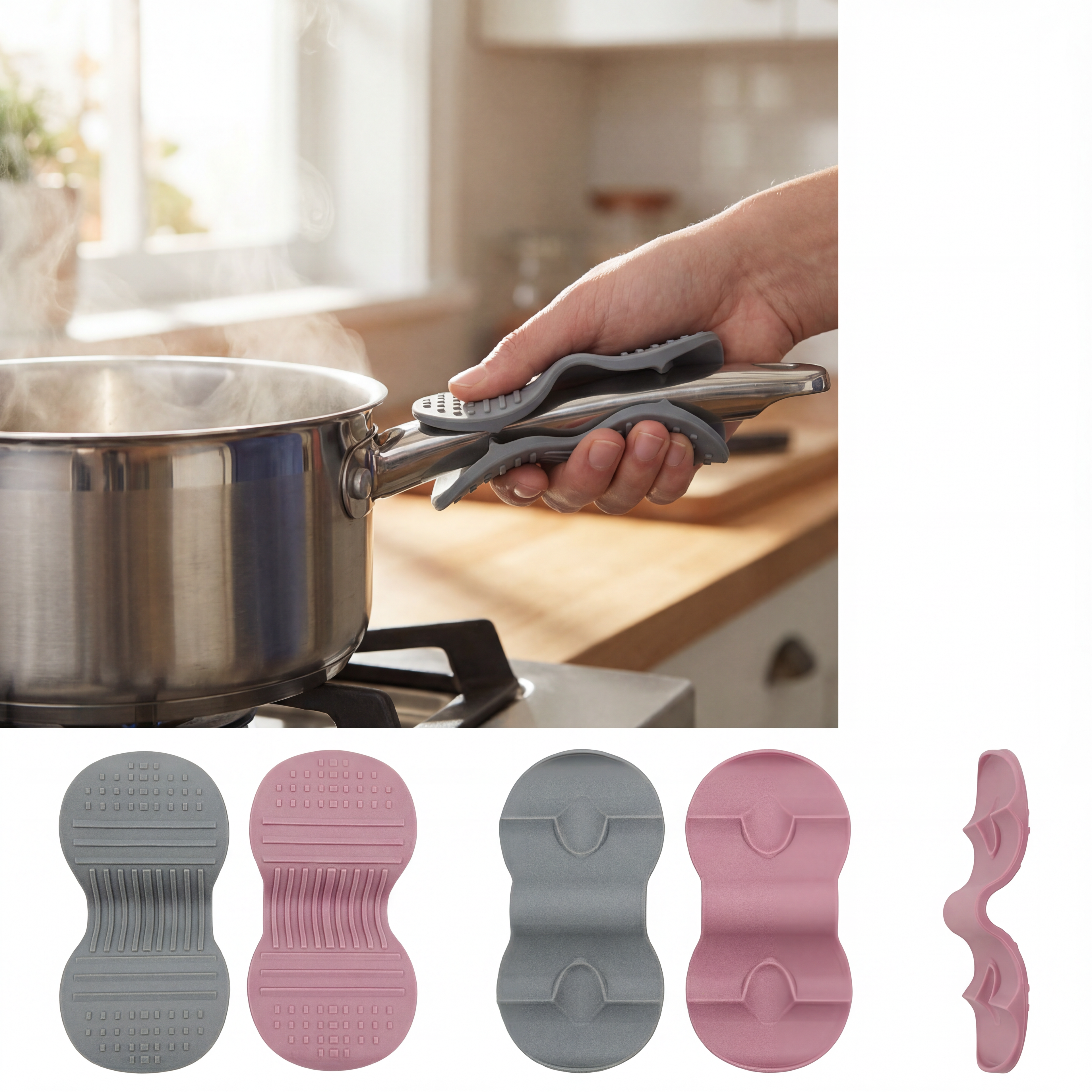 CLEAR Silicone Pot Holder Grey/Pink (KT000486)