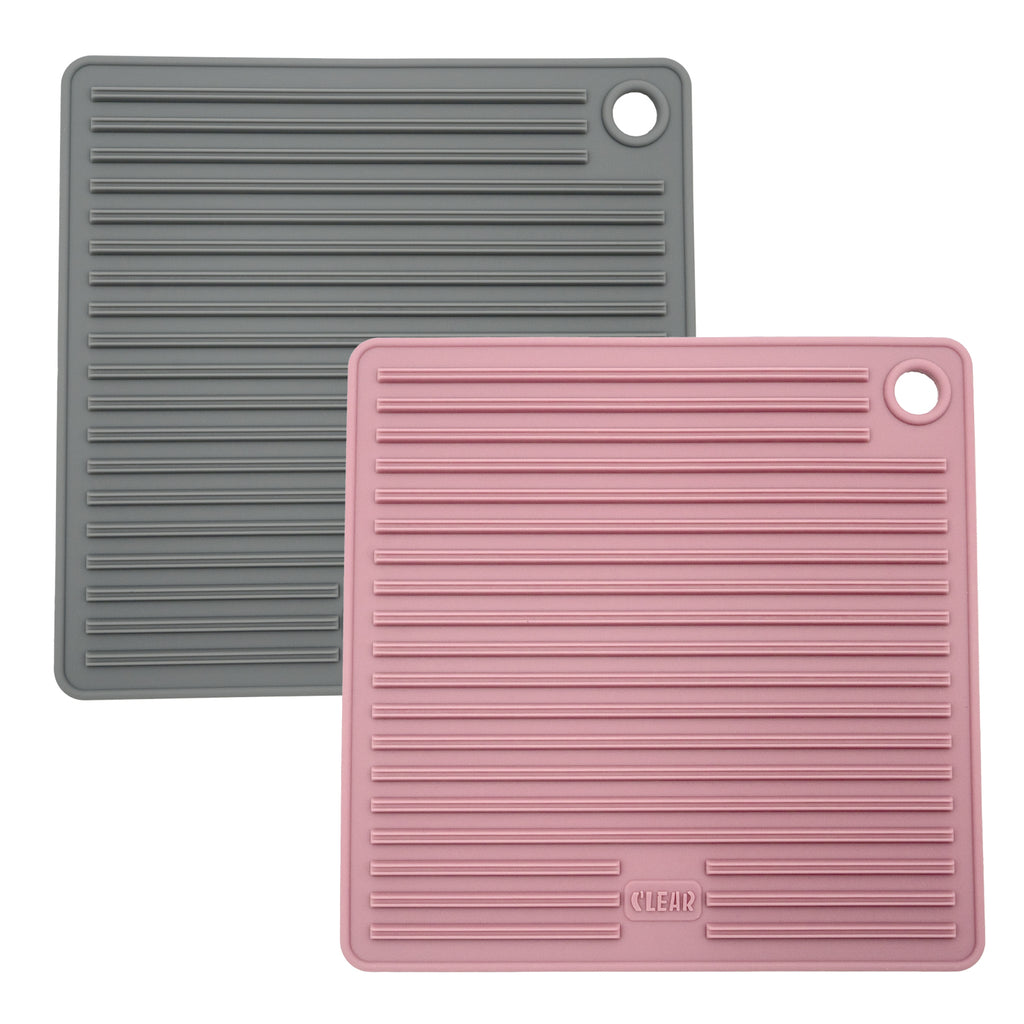 CLEAR Silicone Trivet Pot Mat Square Grey/Pink (KT000592)