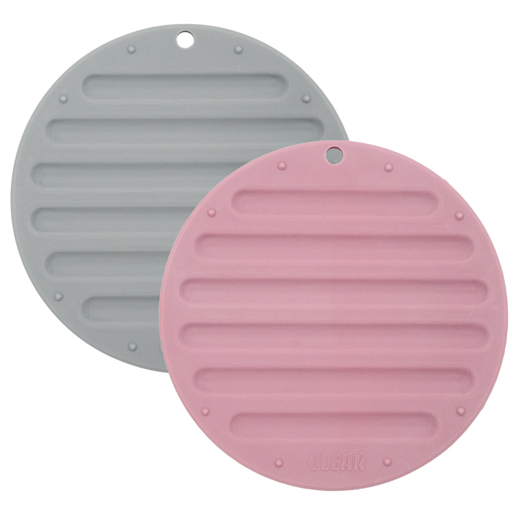 CLEAR Silicone Trivet Pot Mat Round Grey/Pink (KT000622)