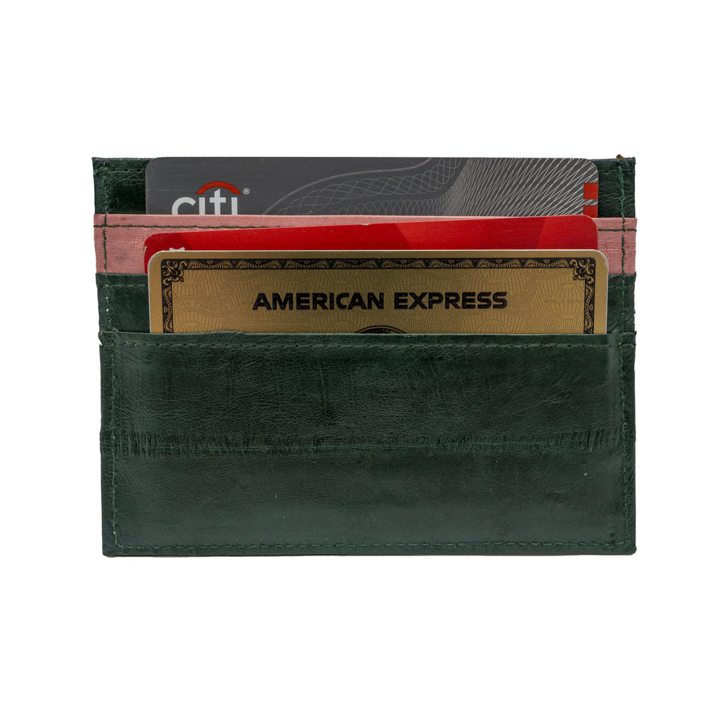 KEY&CO Genuine Eel Skin Slim Card Holder – Green with Pink/Teal Trim