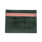 KEY&CO Genuine Eel Skin Slim Card Holder – Green with Pink/Teal Trim