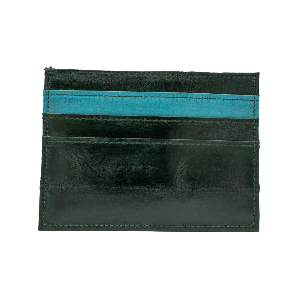 KEY&CO Genuine Eel Skin Slim Card Holder – Green with Pink/Teal Trim