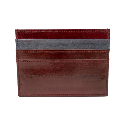 KEY&CO Genuine Eel Skin Slim Card Holder – Burgundy with Grey/Red Trim