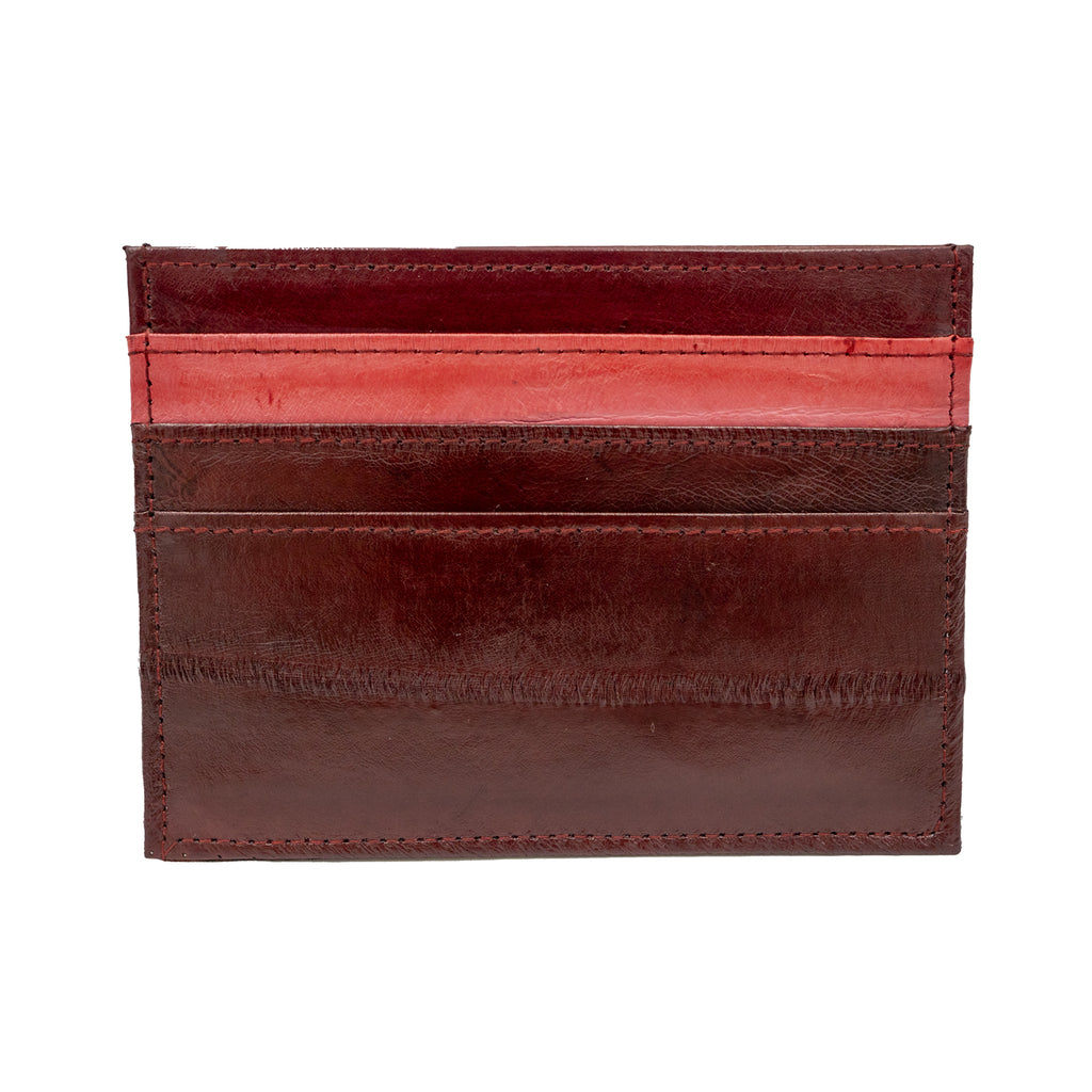 KEY&CO Genuine Eel Skin Slim Card Holder – Burgundy with Grey/Red Trim