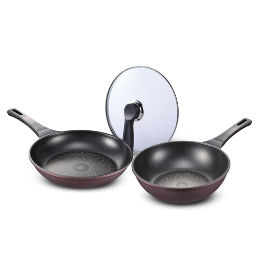 PN 3 Pcs Pan Set - Wok, Frying pan & Glass lid