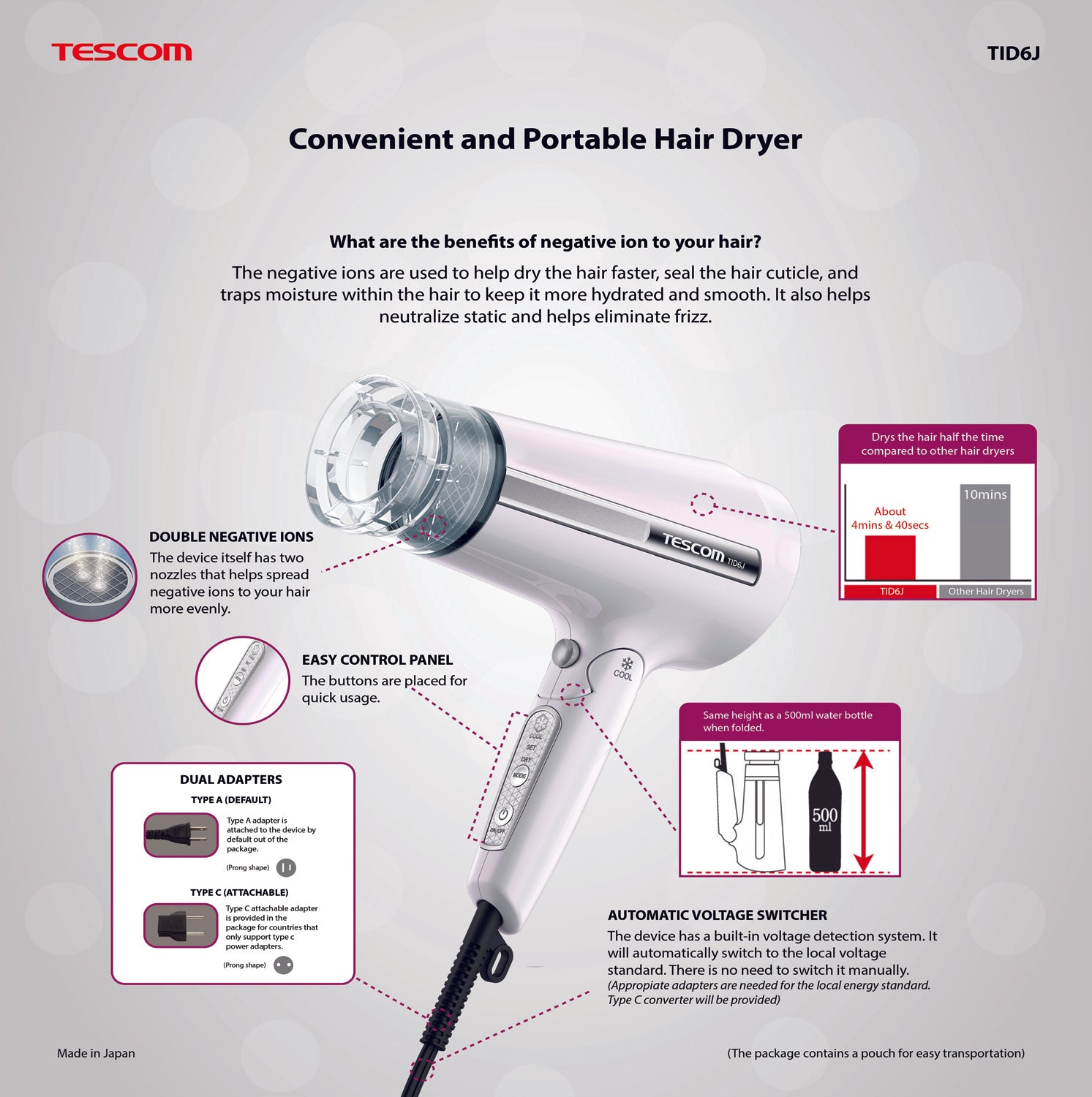 Tescom Hair Dryer (TID6J) – KEY Company