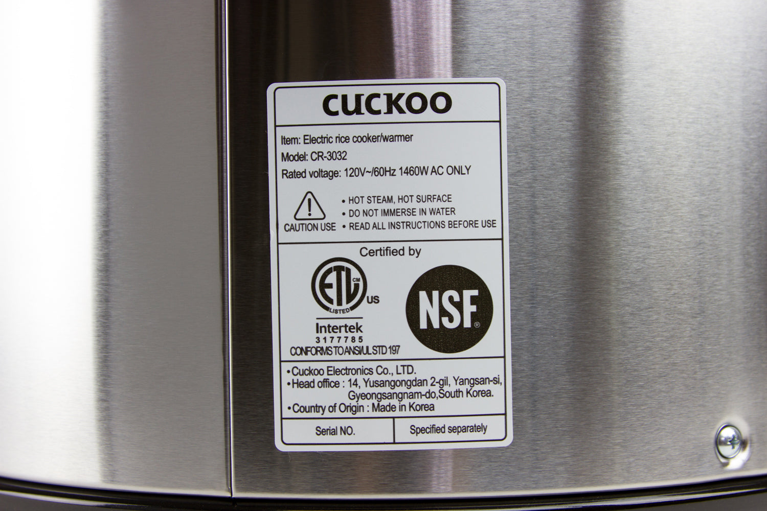 CUCKOO CR-3032 30-CUP COMMERCIAL RICE COOKER WARMER W/ STEAMER 120V